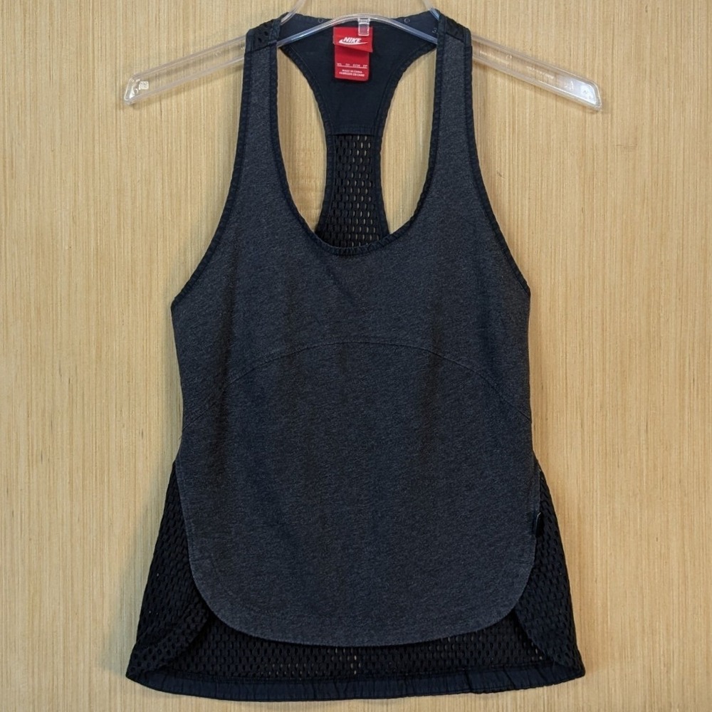 Nike Court Womens Tennis Prep Tank Top Charcoal Grey Black Mesh Racerback XS